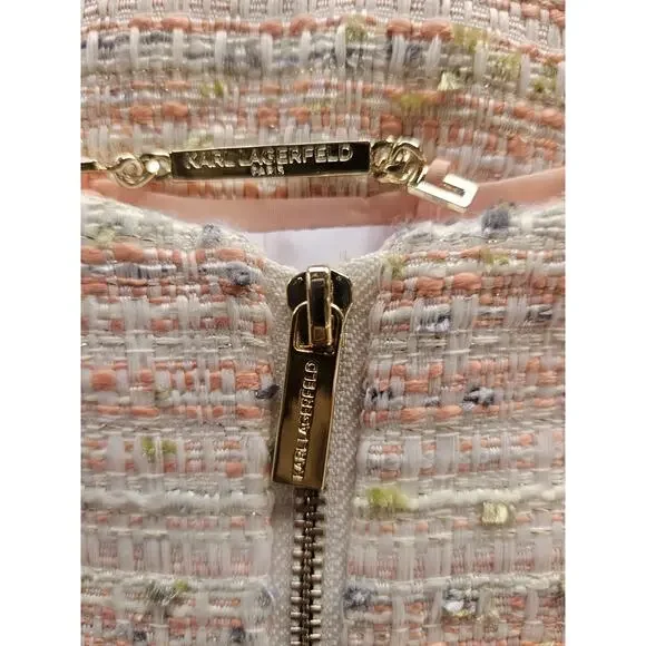 Karl Lagerfeld Pink Tweed JacketVintage Gold Hardware Zip Up Sz 4